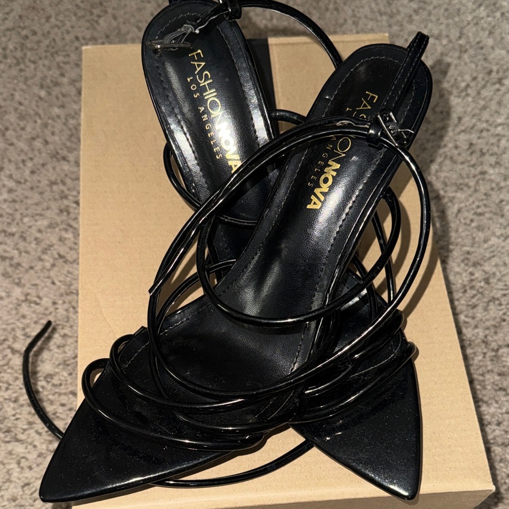 Fashion Nova Sleek Strappy Black Heels